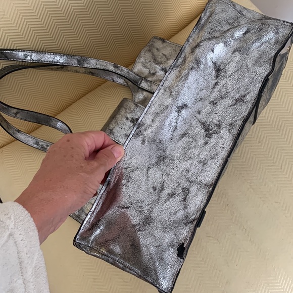 EUC Neiman Marcus faux leather distressed metallic silver finish tote bag - Picture 6 of 11